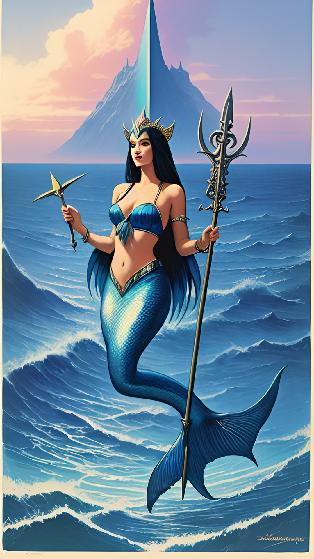 Thalia - mermaid princess, blue tail, holding trident, powerful preview