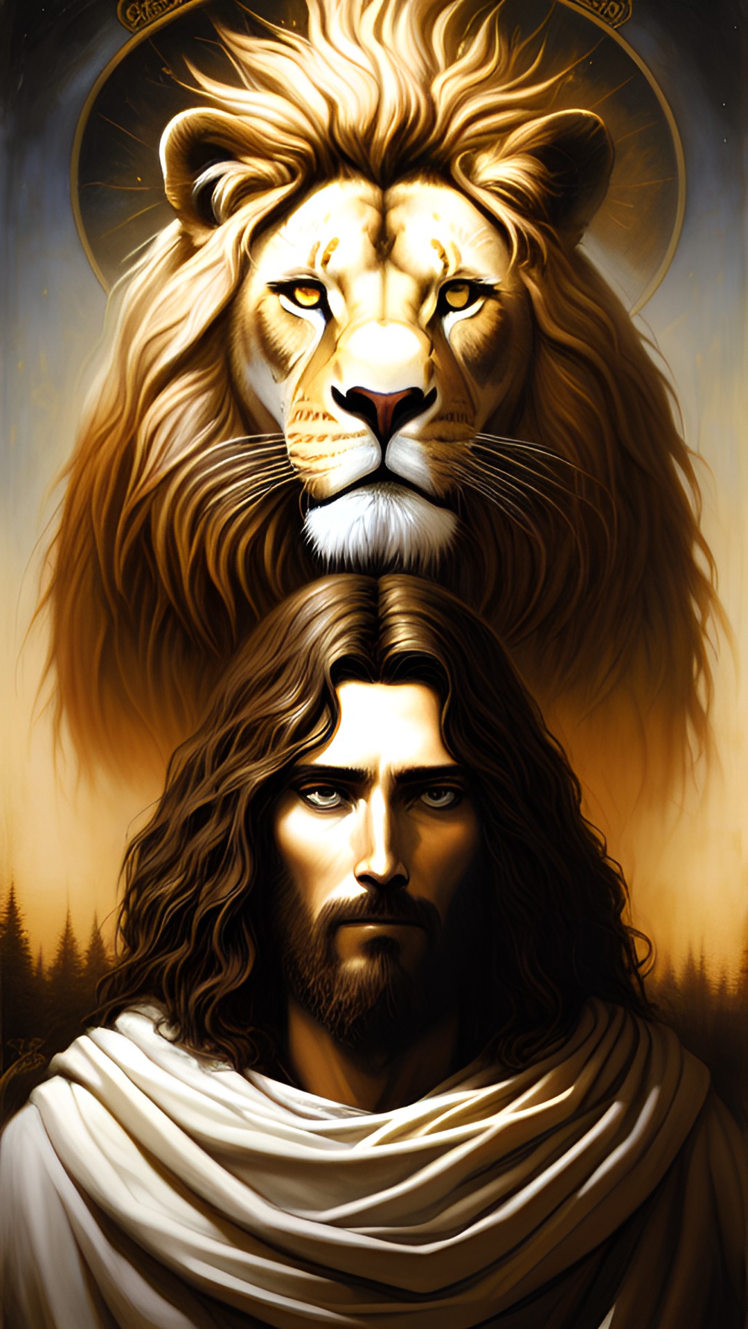 HAIL! LION OF JUDAH! - jesus with a lion beside him fantasy art preview