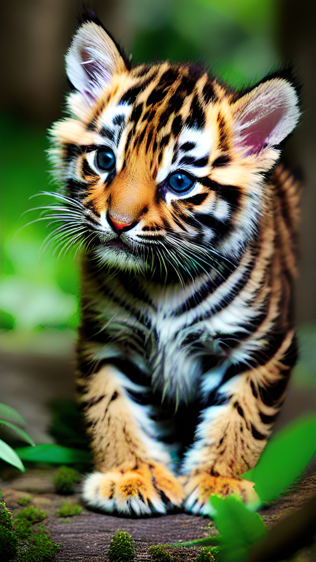 a tiger kitten in a forest that's very realistic preview