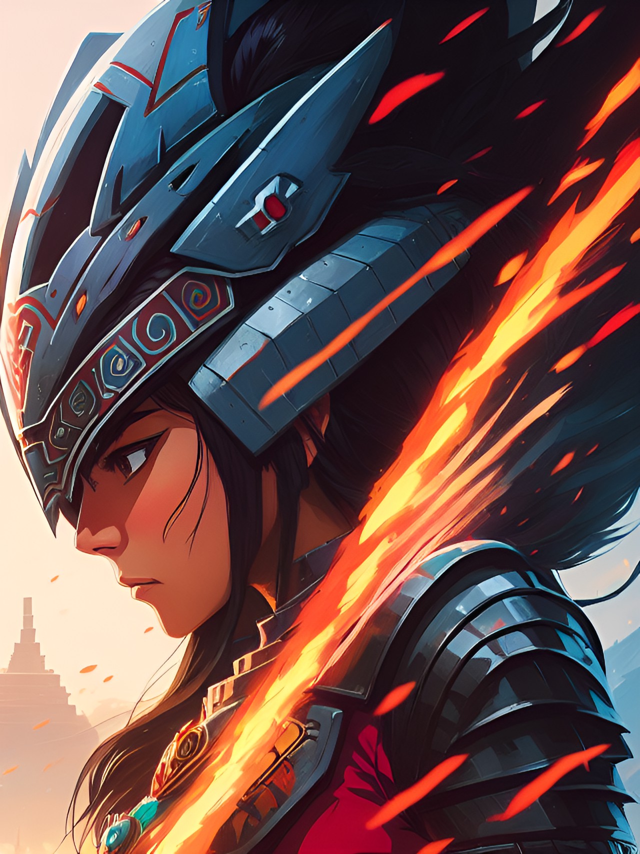 powerful warrior woman in aztec armor preview