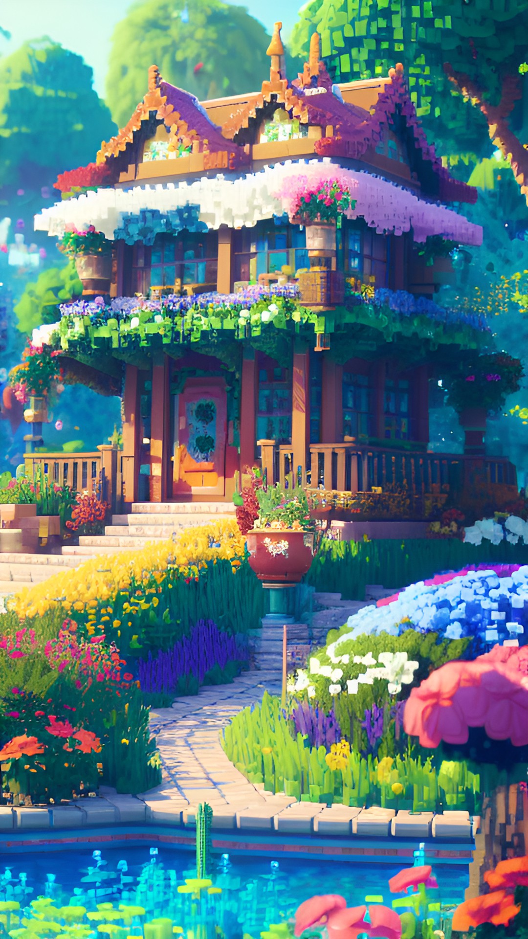 flower garden in pixel art house preview