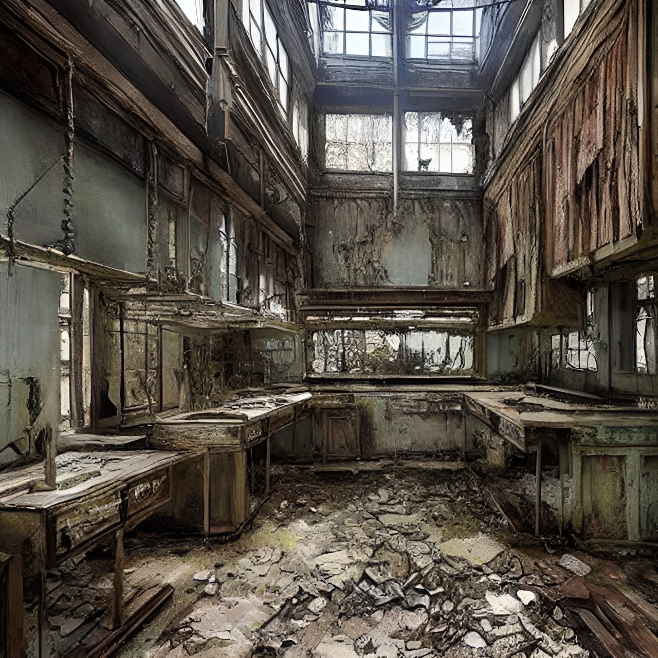 liminal spaces, abandoned laboratory, cinematic lighting, entropy and decay preview