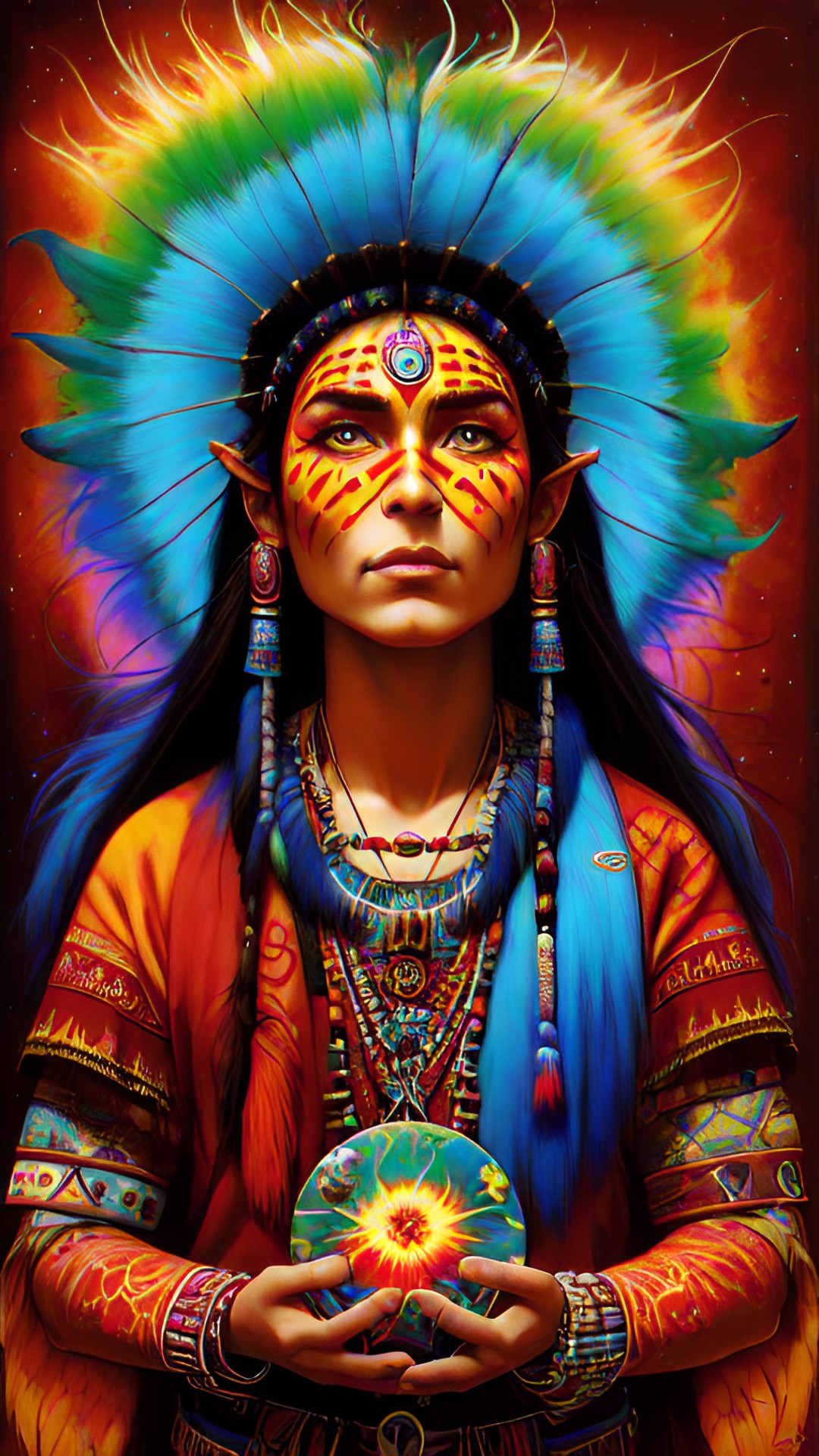 prehistoric shaman, red ochre, magic, colorful, lisa frank preview