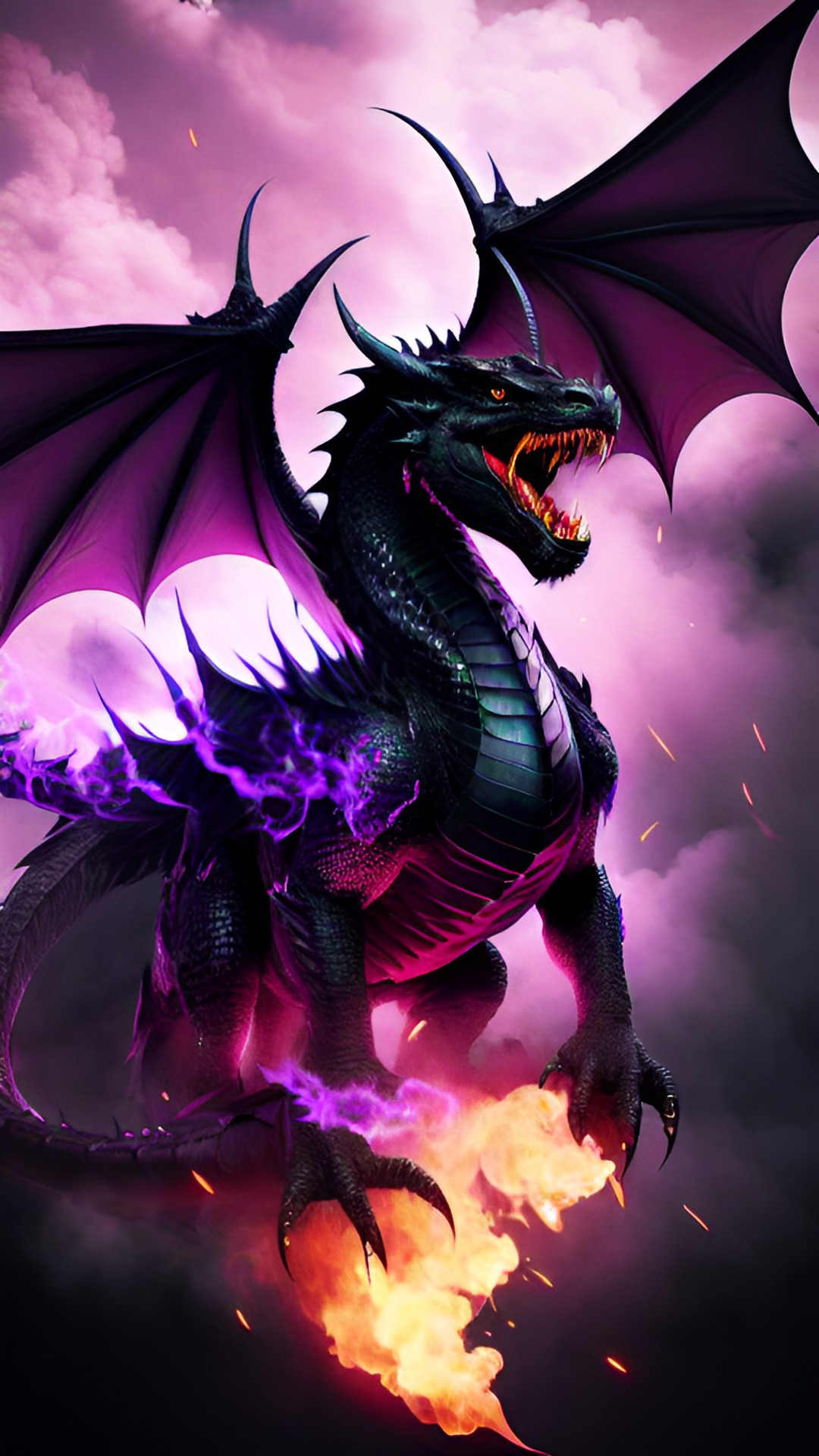 picture of a black dragon with purple flames coming out of its mouth preview