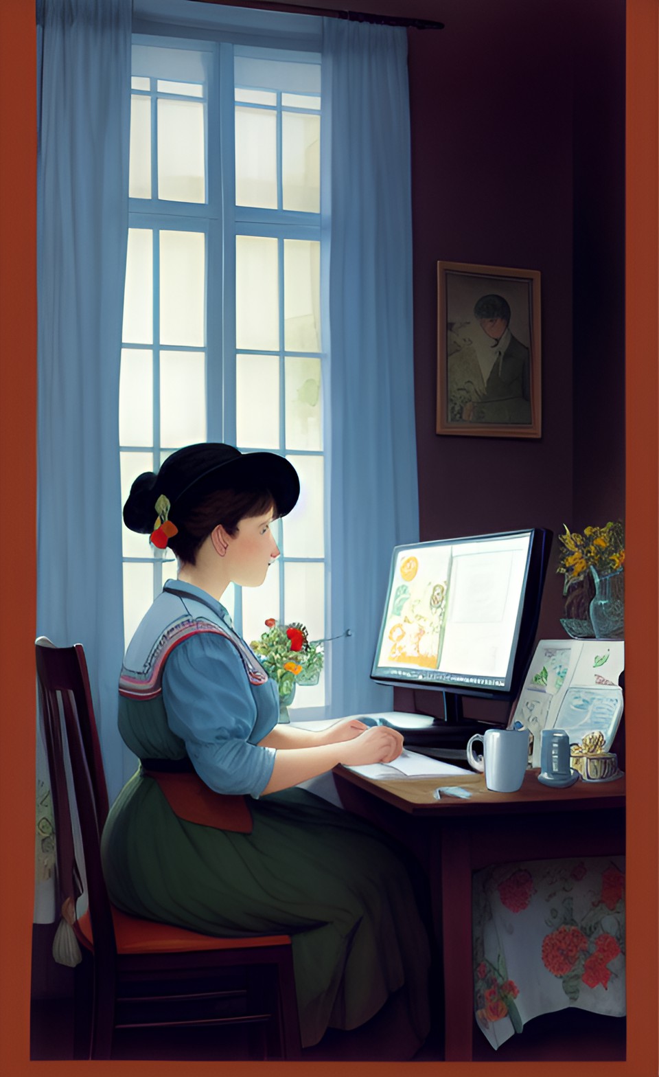 woman typing "style of carl larsson" preview