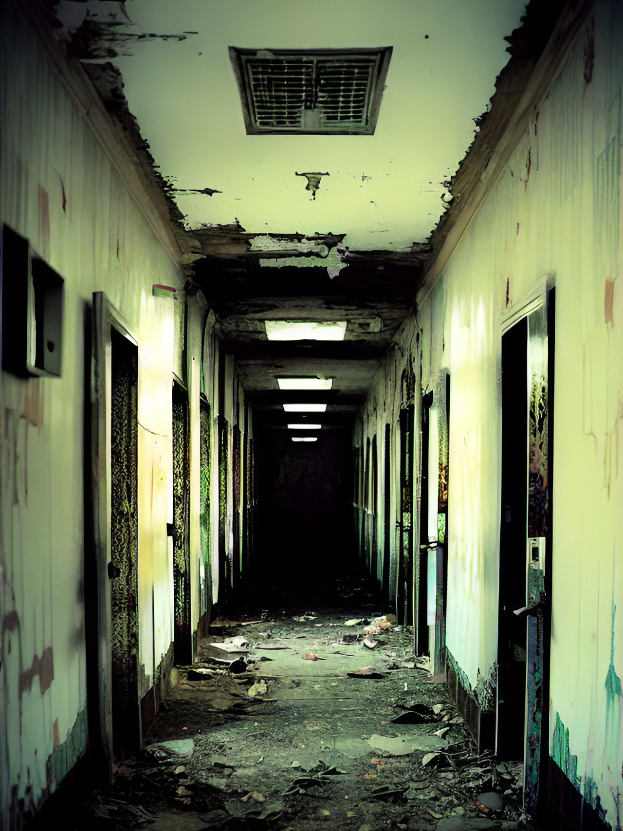 creepy hallway in an abandoned hospital preview