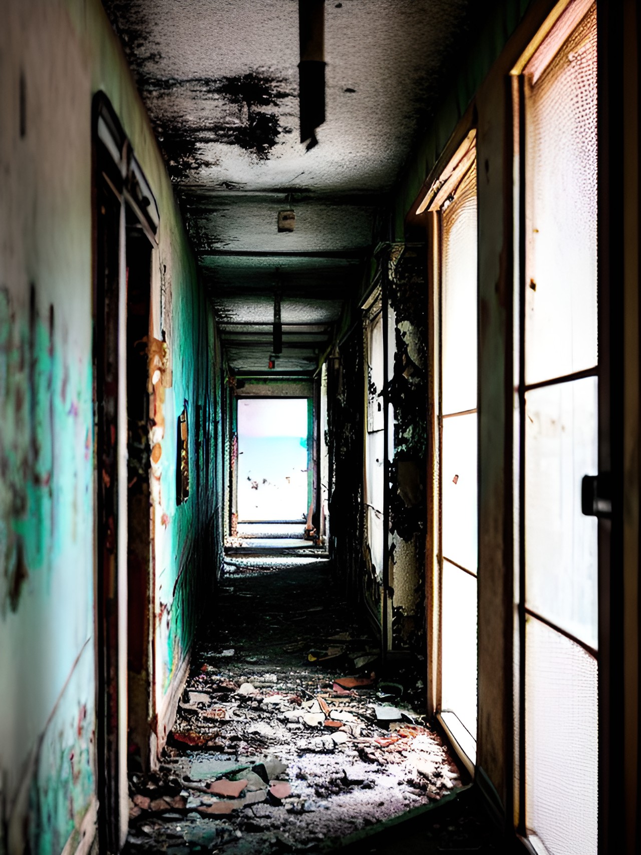 creepy hallway in an abandoned hospital preview