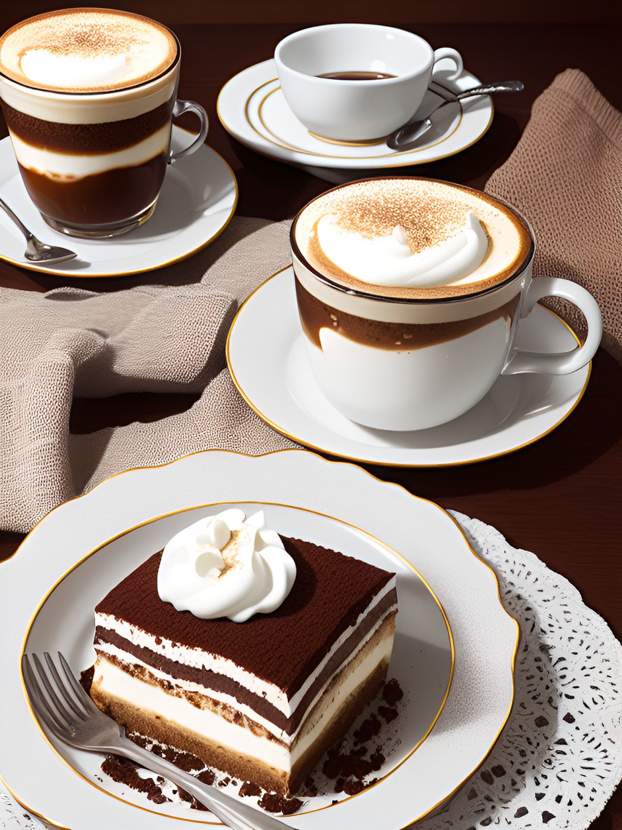 tiramisu on a fancy plate and coffee in a matching cup preview