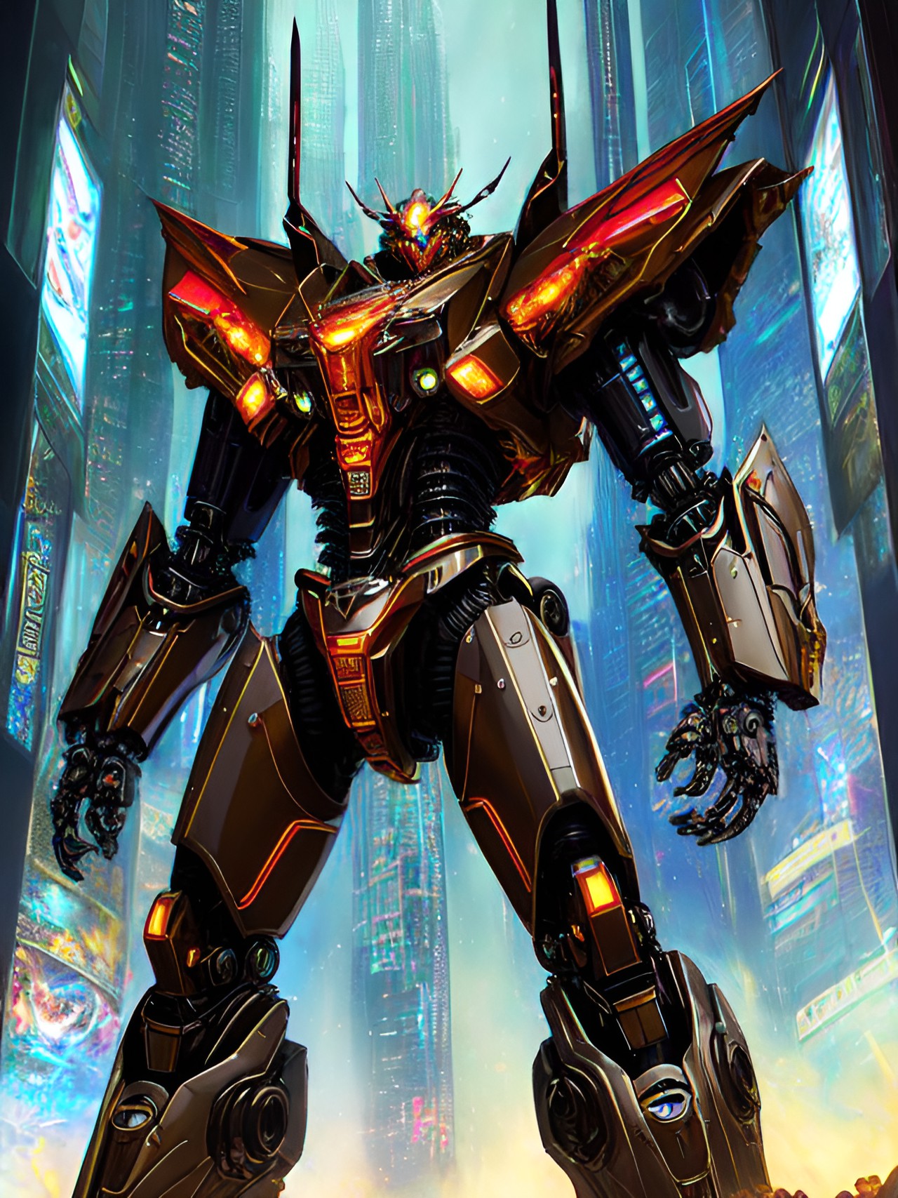 biomechanical mecha suit - a towering biomechanical mecha suit, covered in sleek, metallic plates embedded with intricate glowing circuitry, exuding a daunting aura of power and dominance. its giant preview