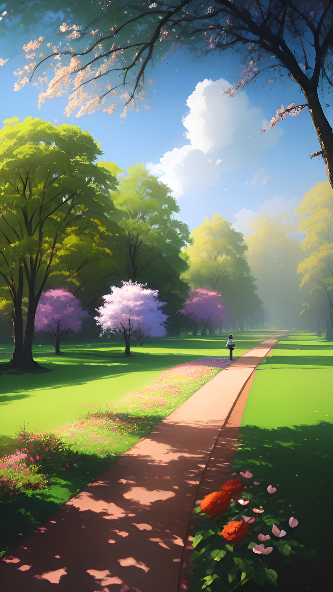 Forest glen - path in a forest park with trees and flowers preview