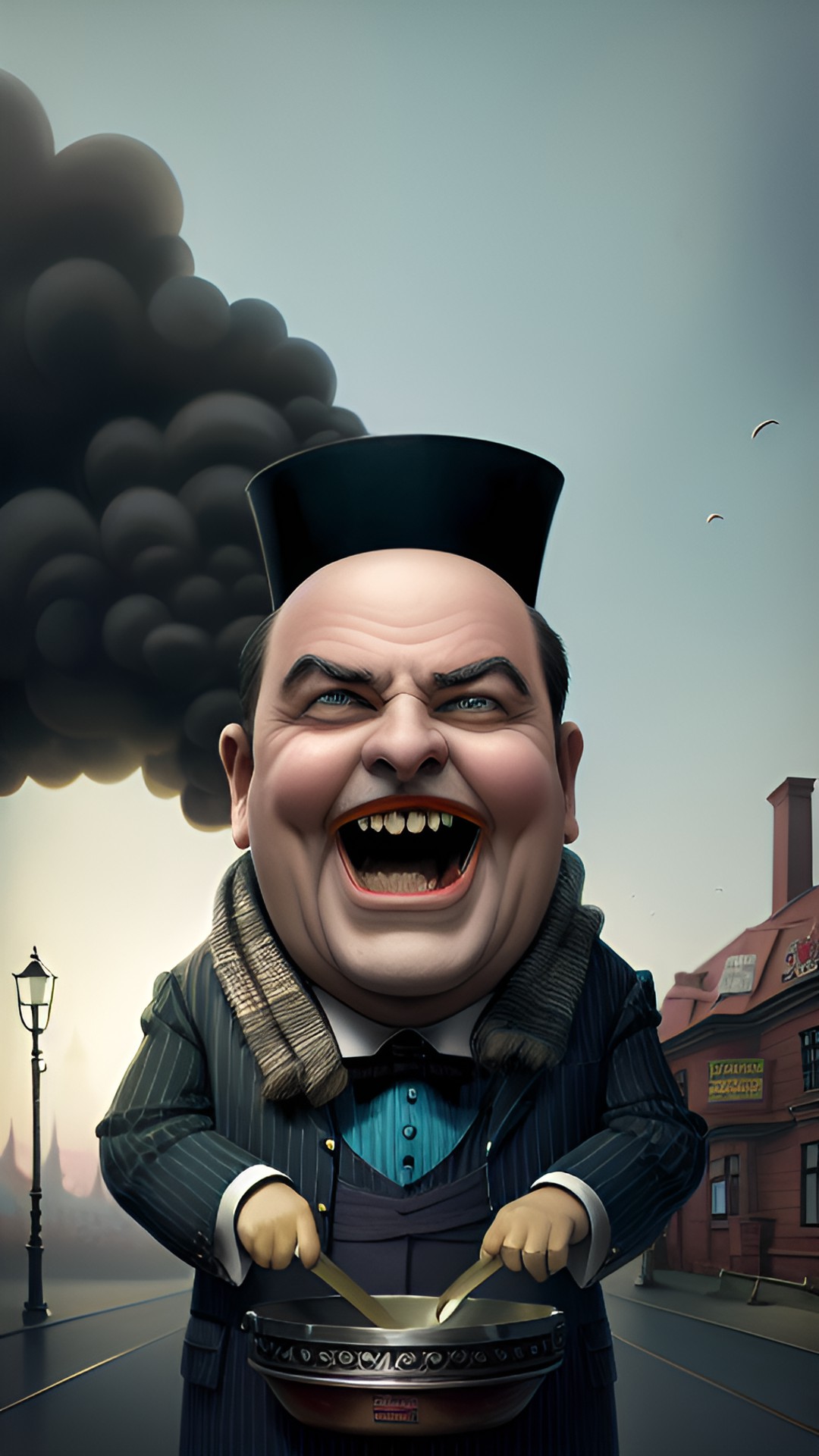 a cartoon of a man in a top hat with a frying pan, a character portrait by jarosław jaśnikowski, behance contest winner, pop surrealism, behance hd, matte drawing, calotype preview