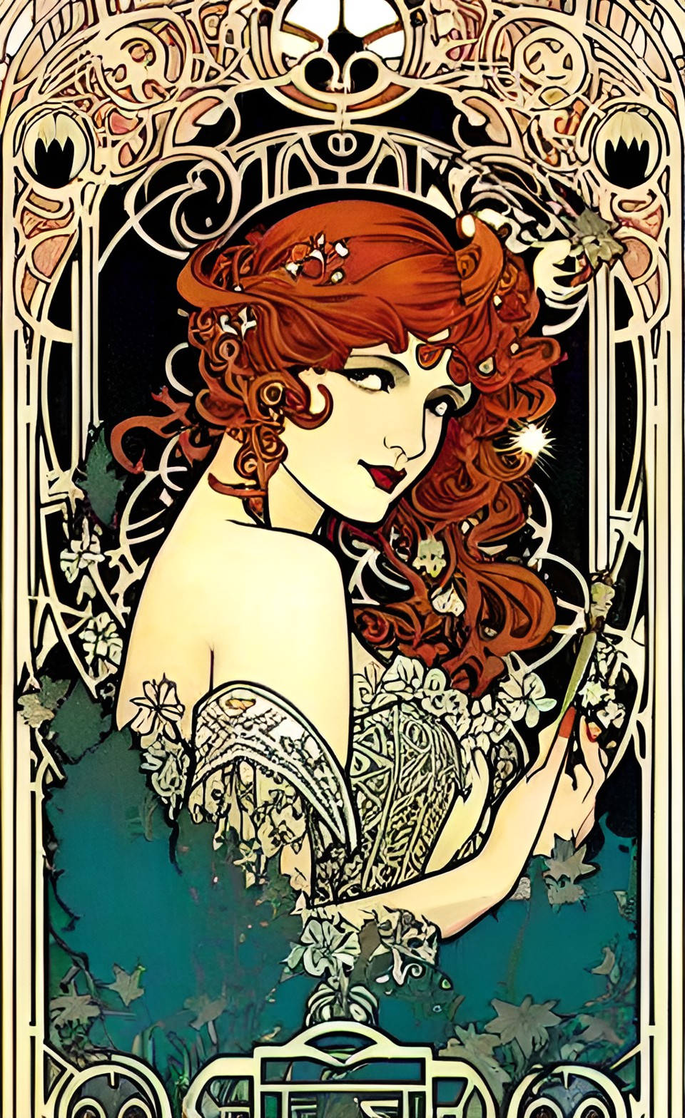 The Ginger Queen - a red haired fairy queen. art deco in the style of alphonse mucha. preview