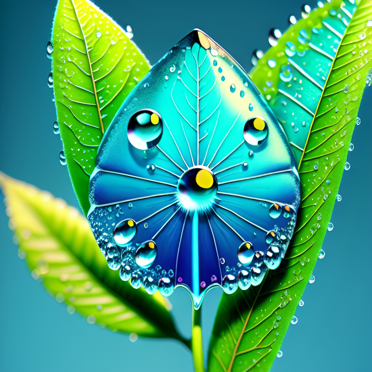 water droplets on leaf blue background preview