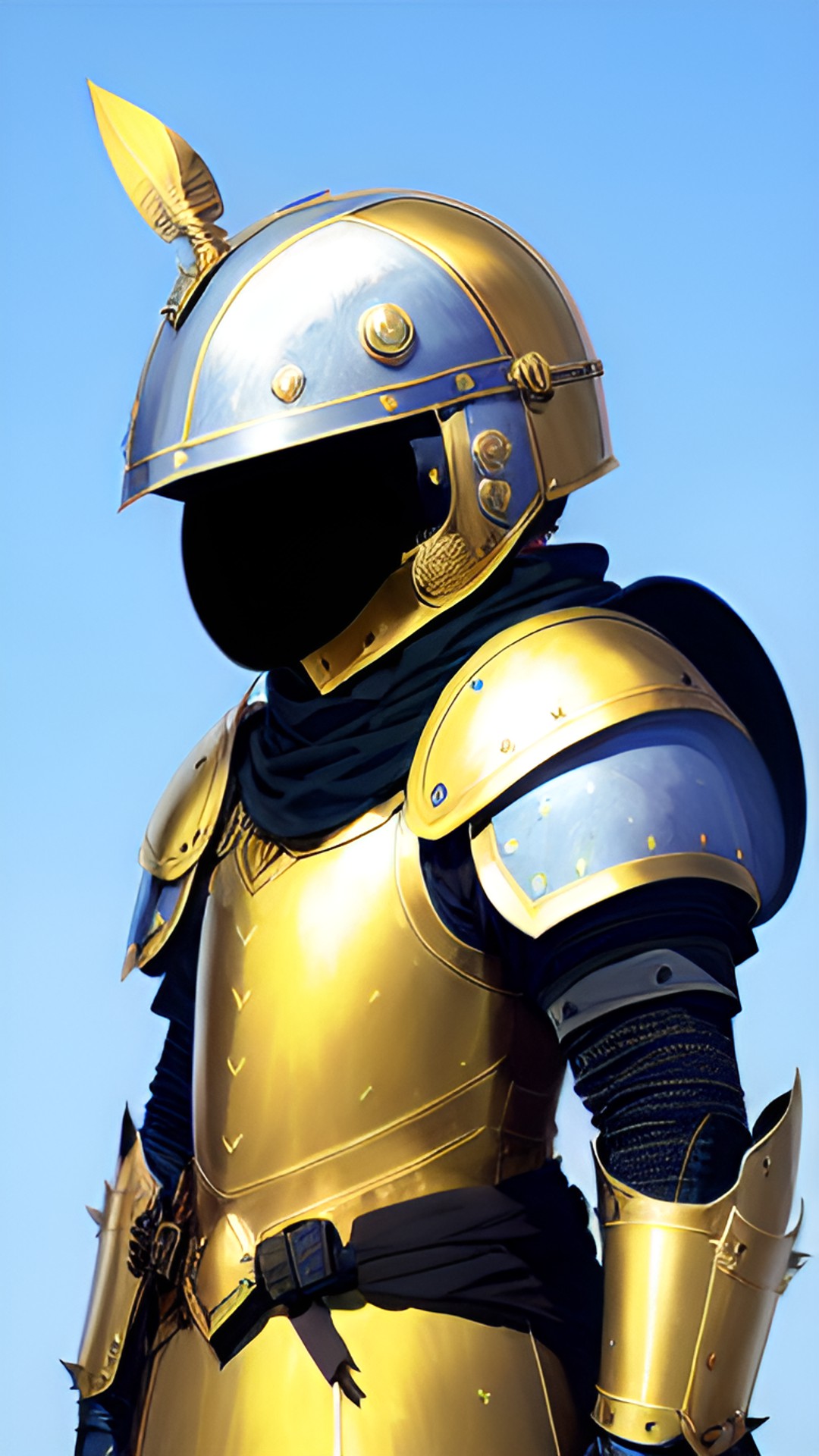 Knight1 - knight with gold armour, sideways helmet, blue background preview