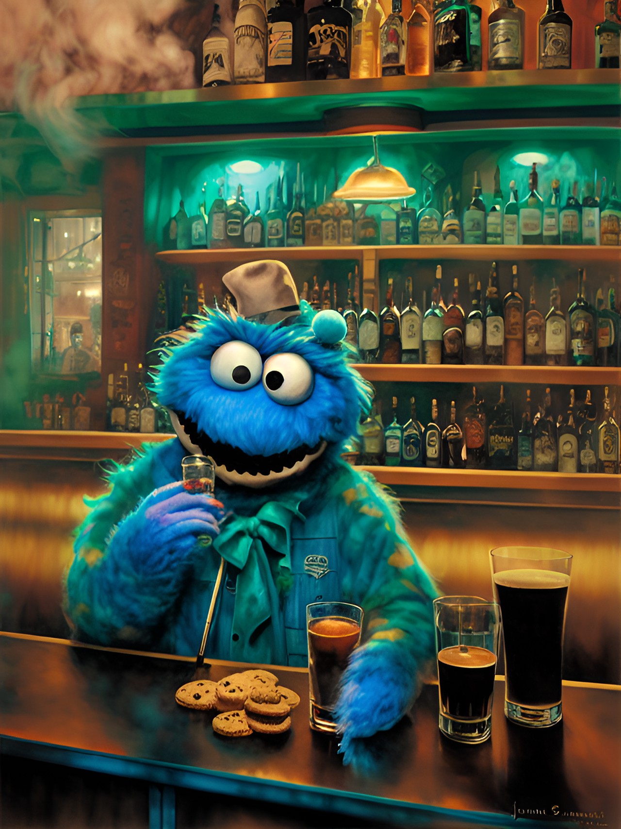 1:a är så jäkla god - felting, cookie monster’s loathing cousin drinking in a smoky jazz bar, drinking buddy preview