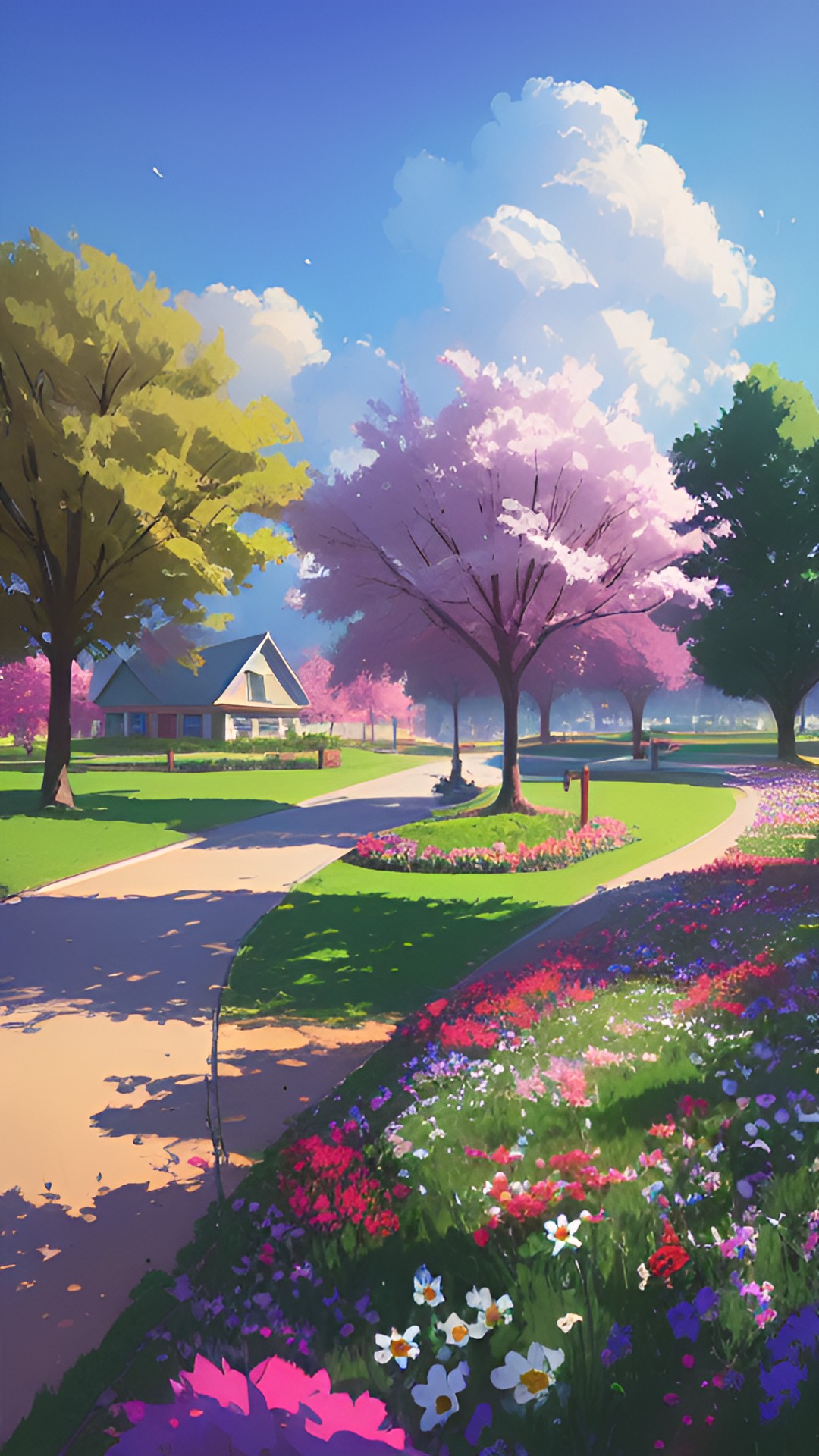 Village - small town village park with trees and flowers. preview