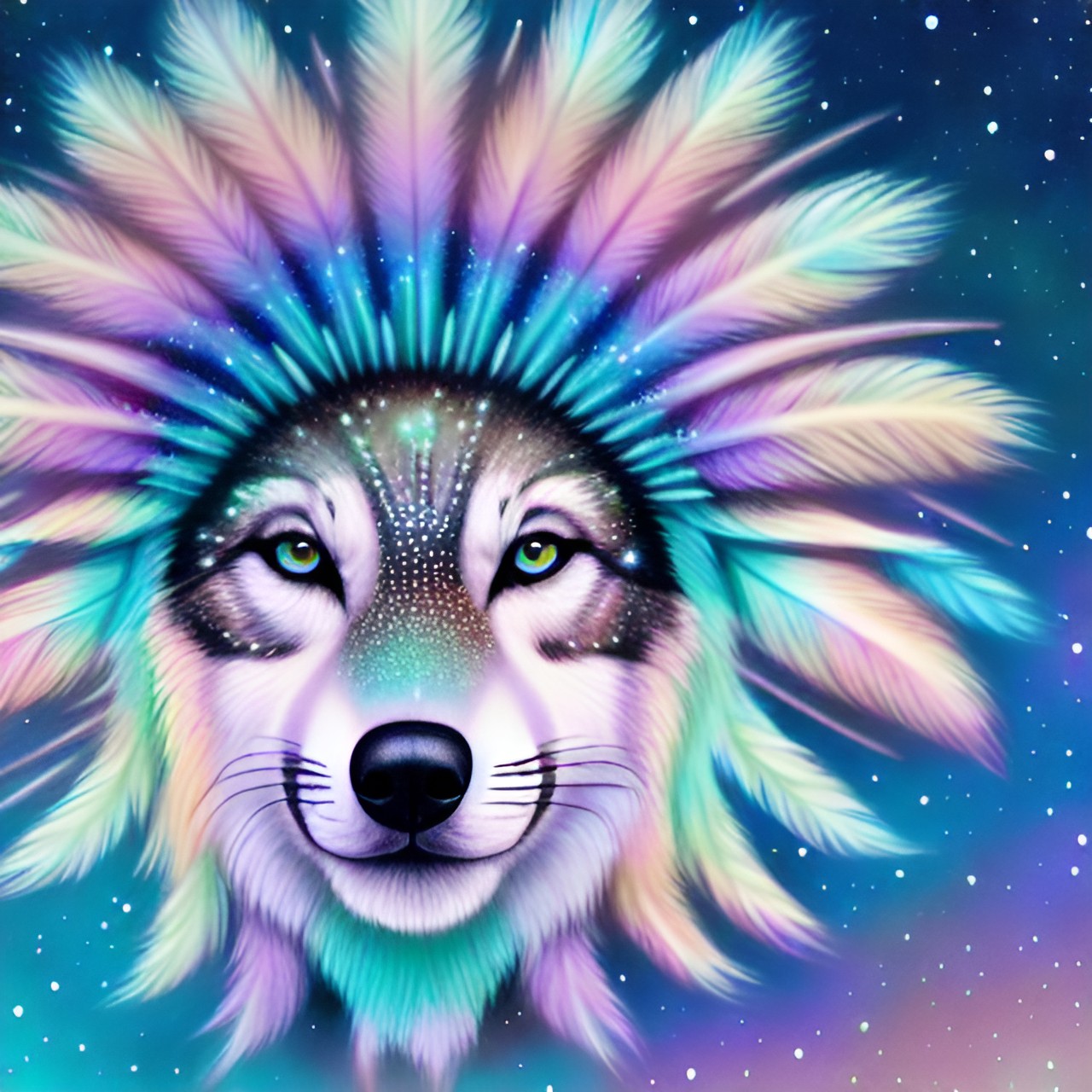 native america little foot near her wolf pastel colors, snow galaxy preview