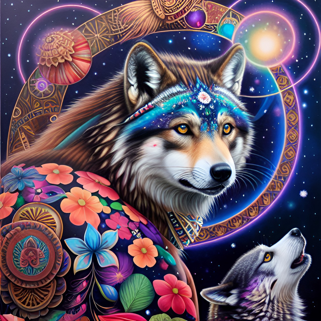 native america little foot near her wolf pastel colors, snow galaxy preview