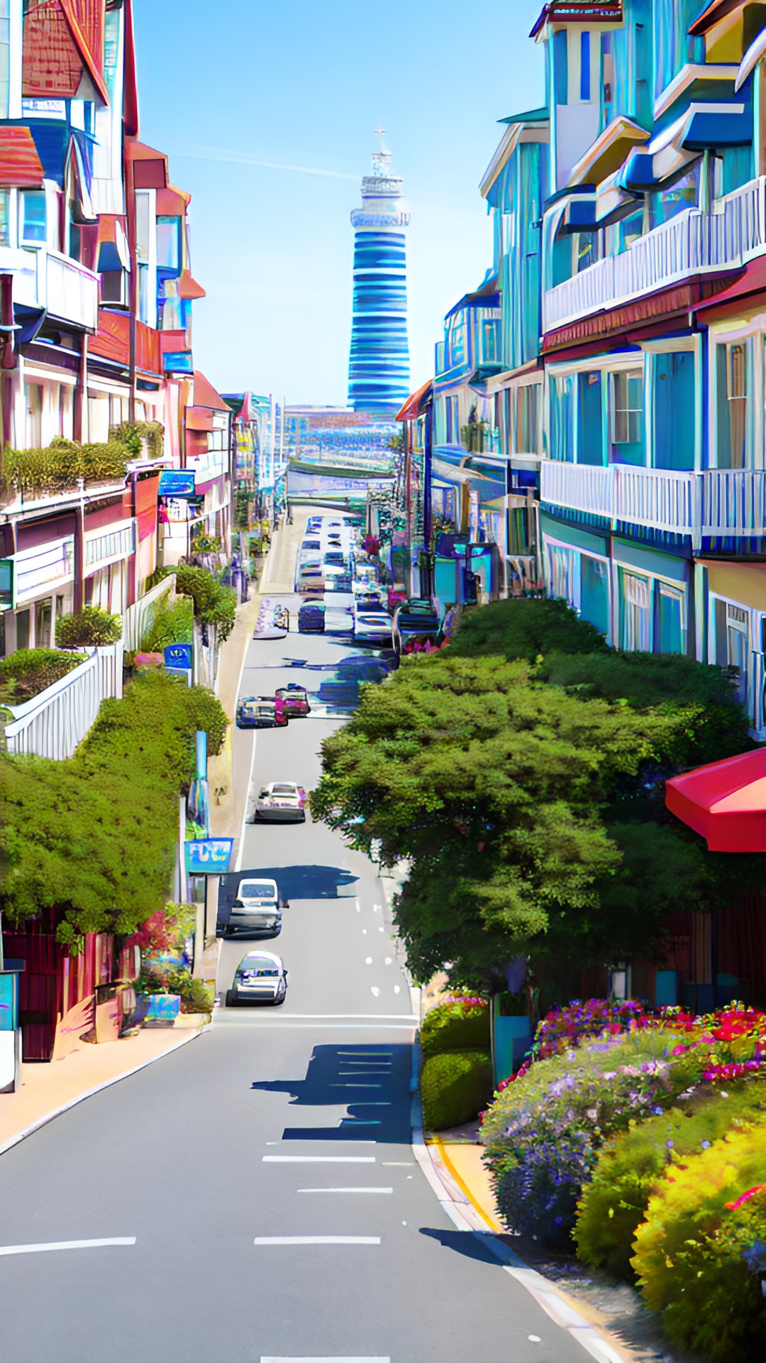 seaside town with modern towers on seaside road preview