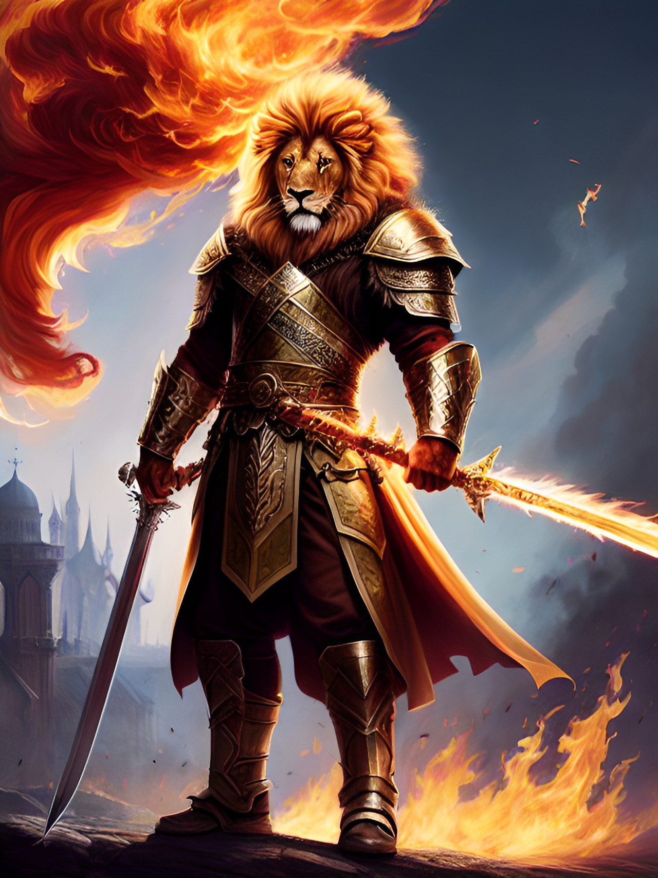 a lion with a flaming sword, christian art preview