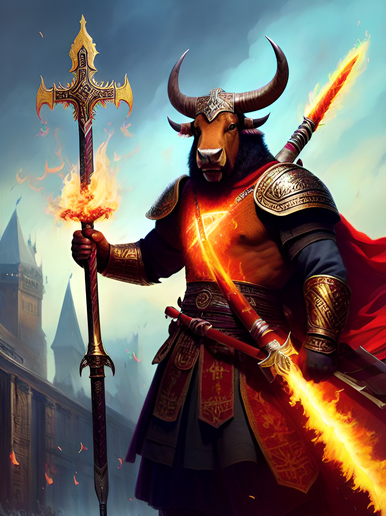 an ox with a flaming sword, christian art preview