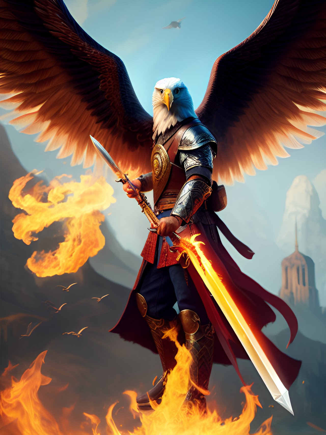 an eagle with a flaming sword, christian art preview