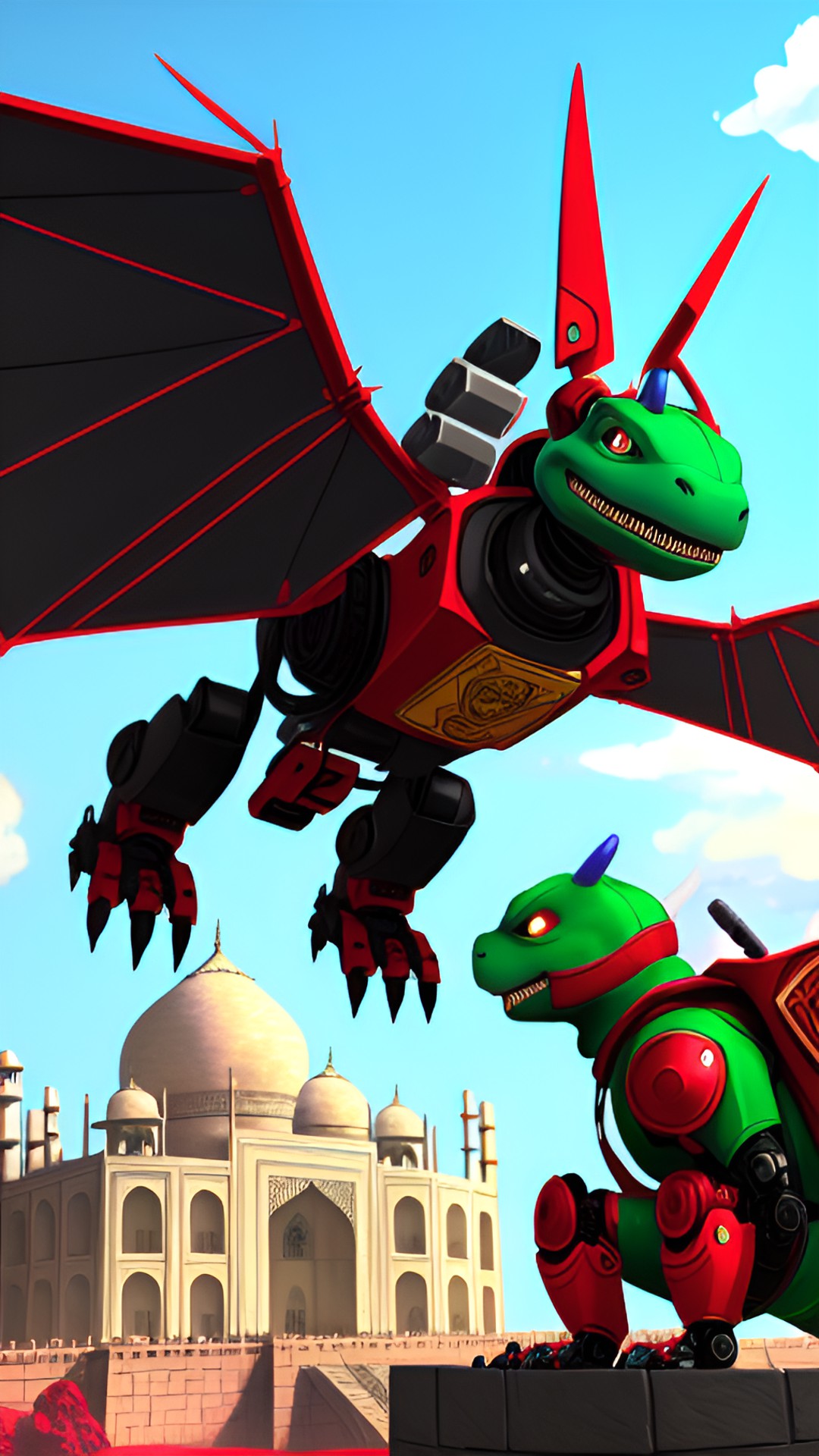 a robot dragon that is right ryan kind of that china and sometimes travels to india the magical world well fails can just come out of holes ninja turtle has a little robot ninjas that can put video out of their mouth cuz they still been inside them preview