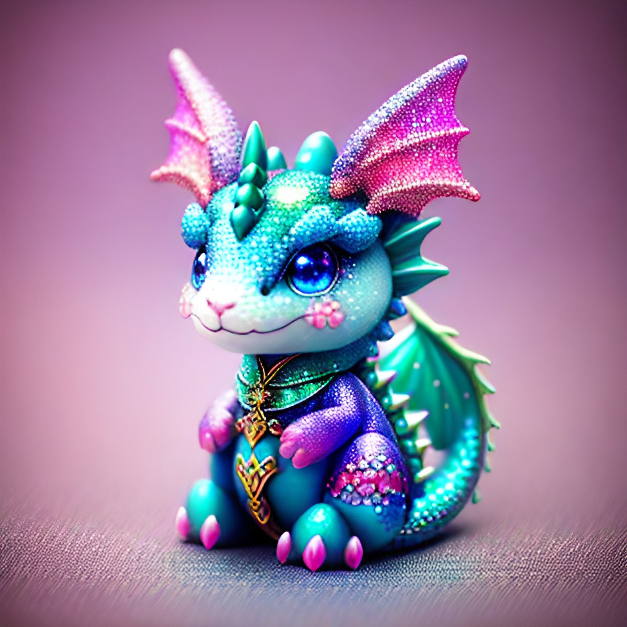 Puff - cute dragon, lapis lazuli, turquoise, pink, glitter, green preview