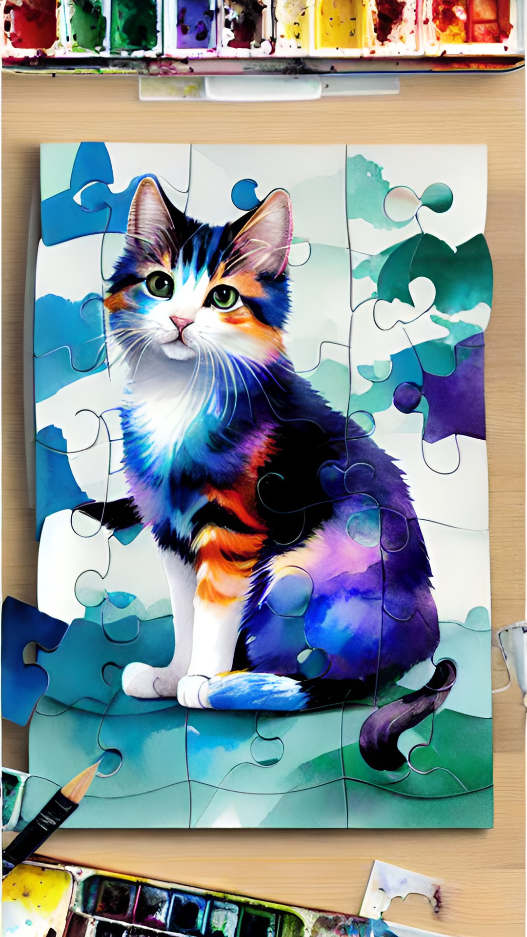 Into a Puzzle - cute cartoon cat, sky, puzzle art preview