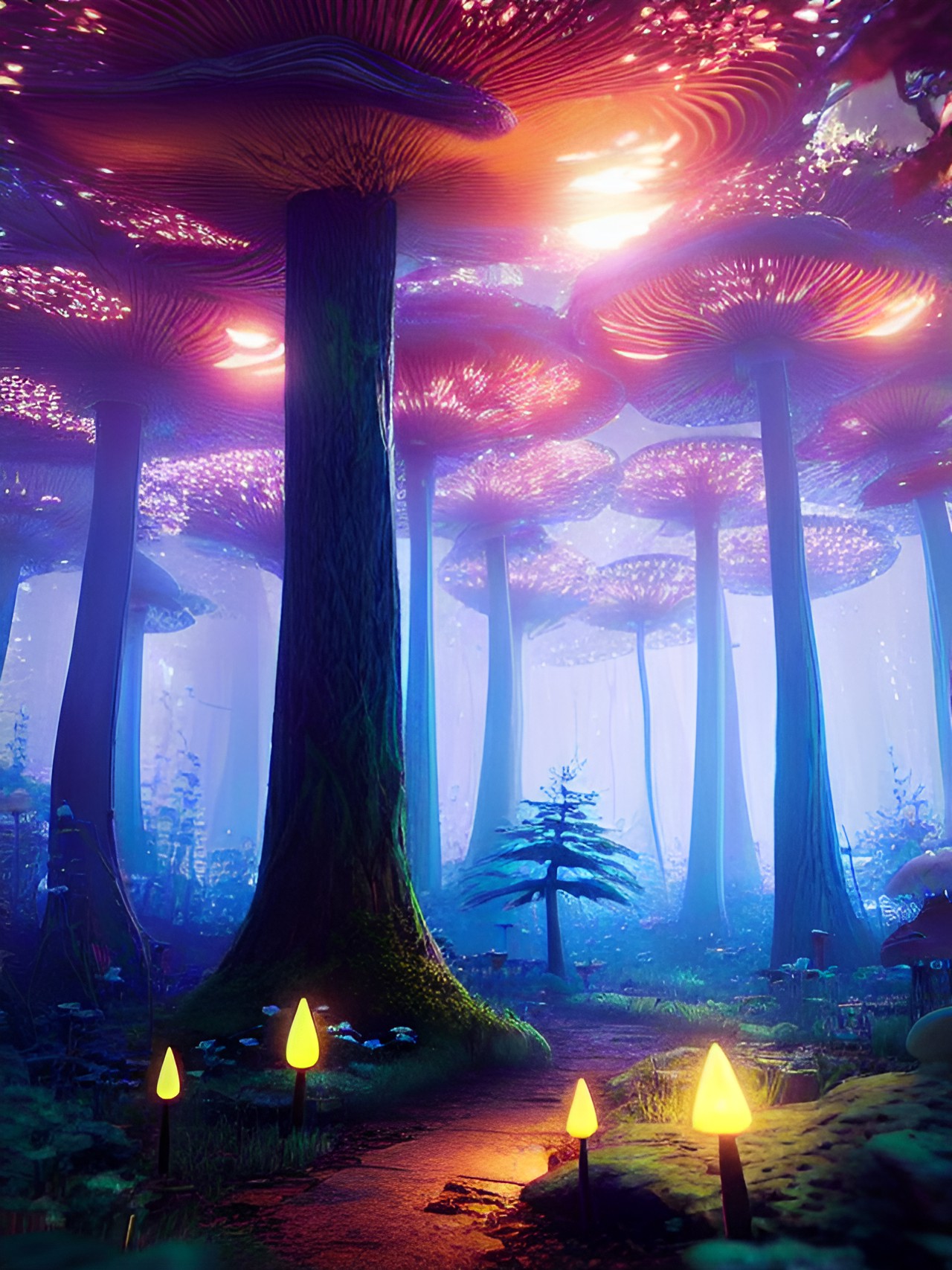 Fungi Forest - magical glowing mushroom forest, alex grey, wonderland, fairytale, fantasy preview