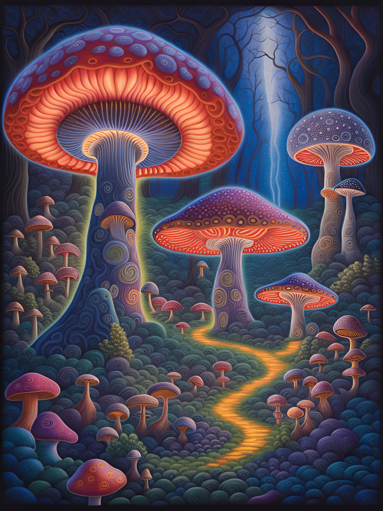 magical glowing mushroom forest, alex grey, wonderland, fairytale, fantasy preview