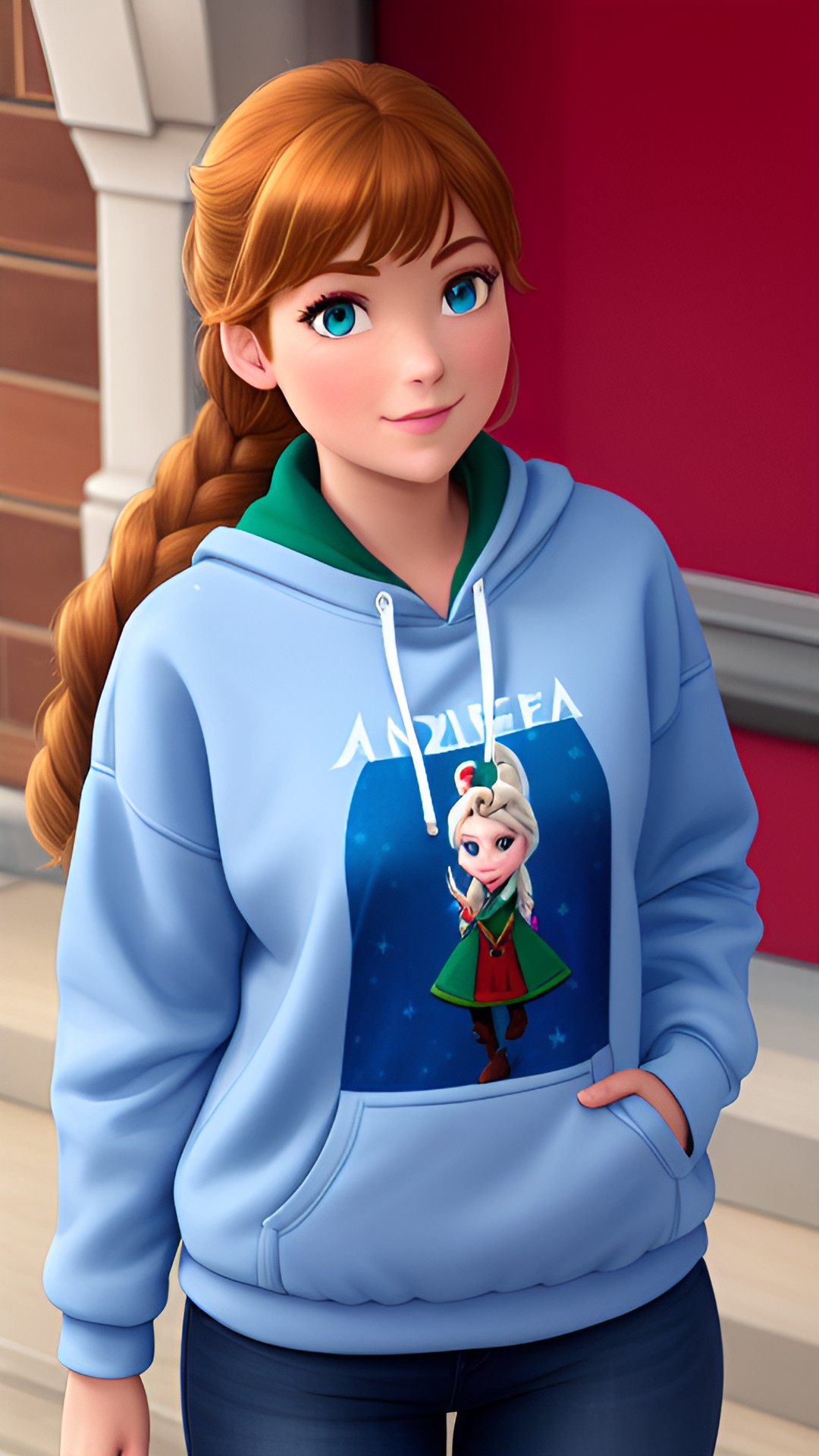 anna from frozen wearing a sweatshirt and jeansm preview