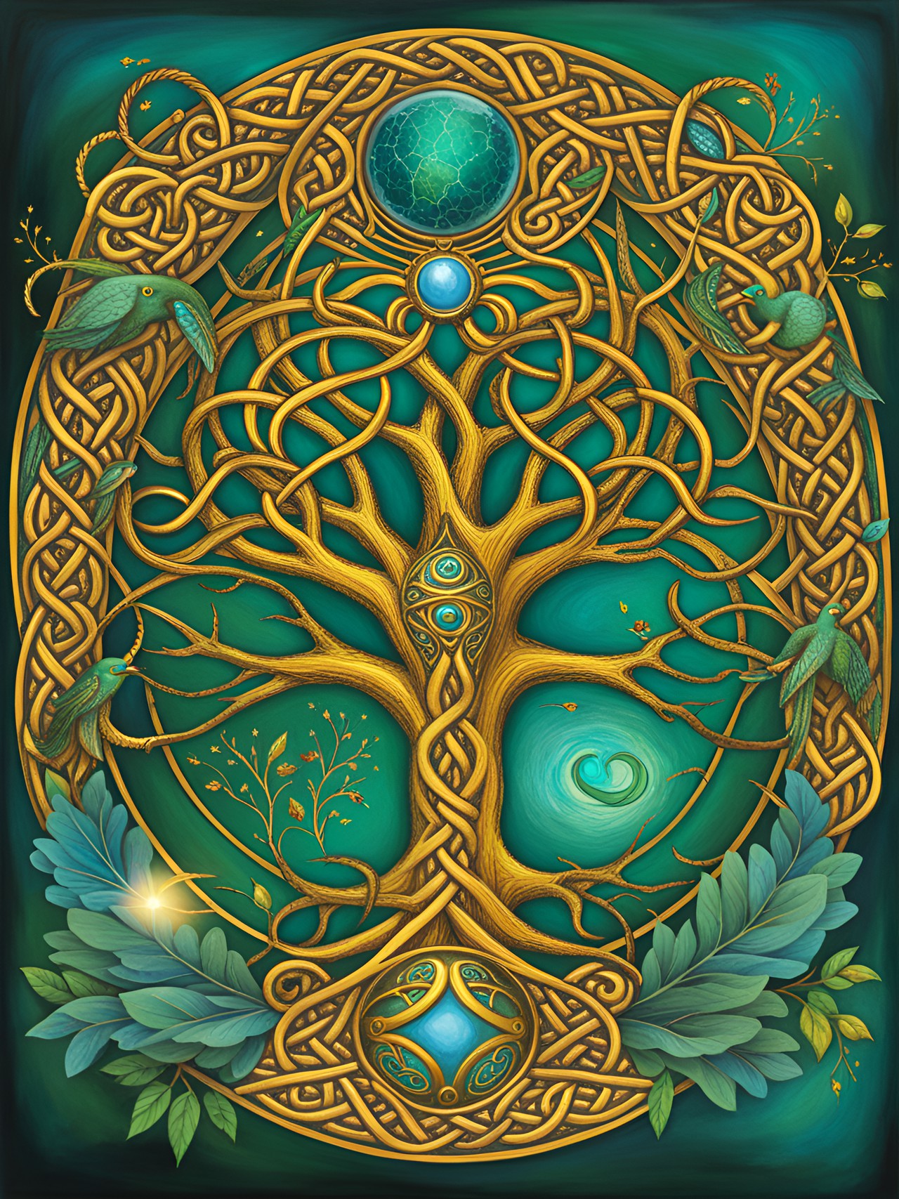 Druid Tree of Life - druid, celtic, magic, knowledge, nature, colorful, turquoise, gold preview