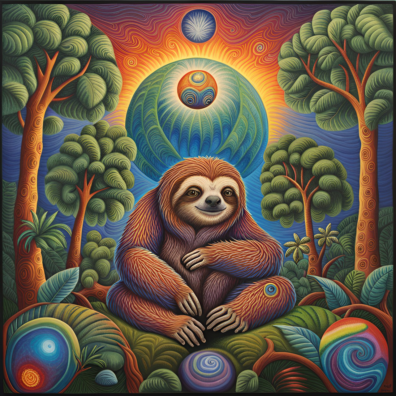 Good Vibes - alex grey, sloth in the jungle, cute, colorful, planets preview