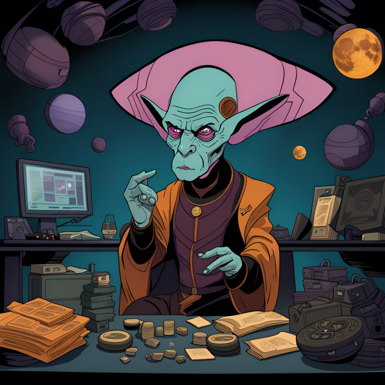 ferengi trader, by asaf hanuka,dark scene, digital art preview