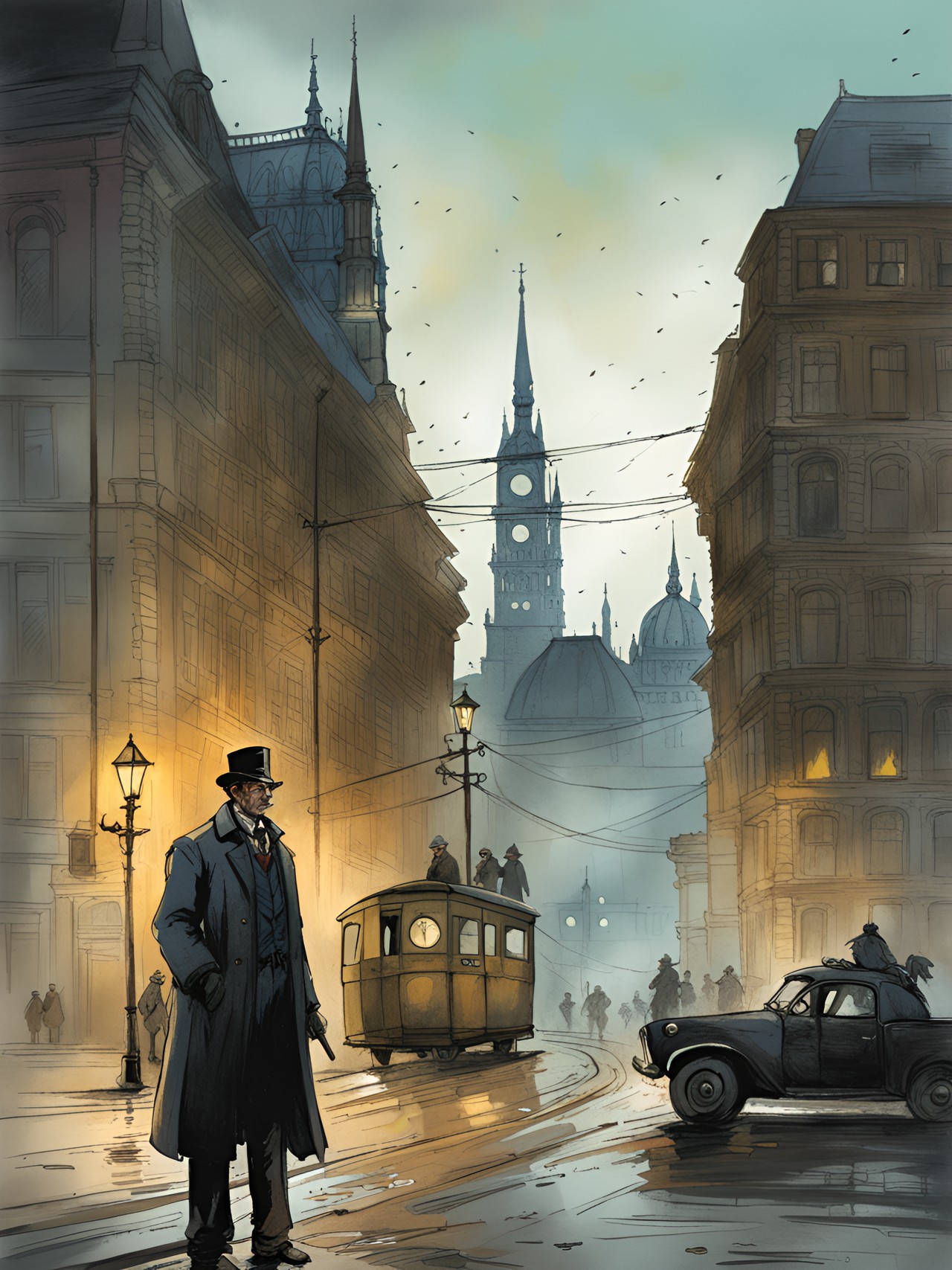 detective on criminal spot on budapest, by ismail inceoglu & arthur rackham preview