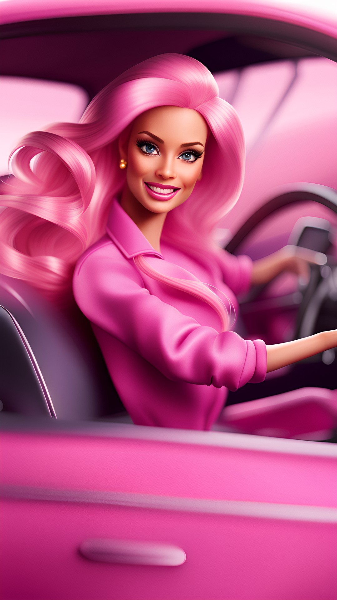 Barbie - barbie, pink, driving, smiling, happy, woman, powerful, icon, hyper realistic preview