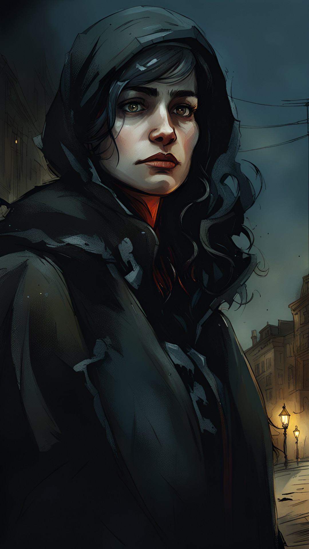 criminal heroine on criminal spot on budapest, by ismail inceoglu & arthur rackham,dark scene, cartoonish, close up to portrait preview