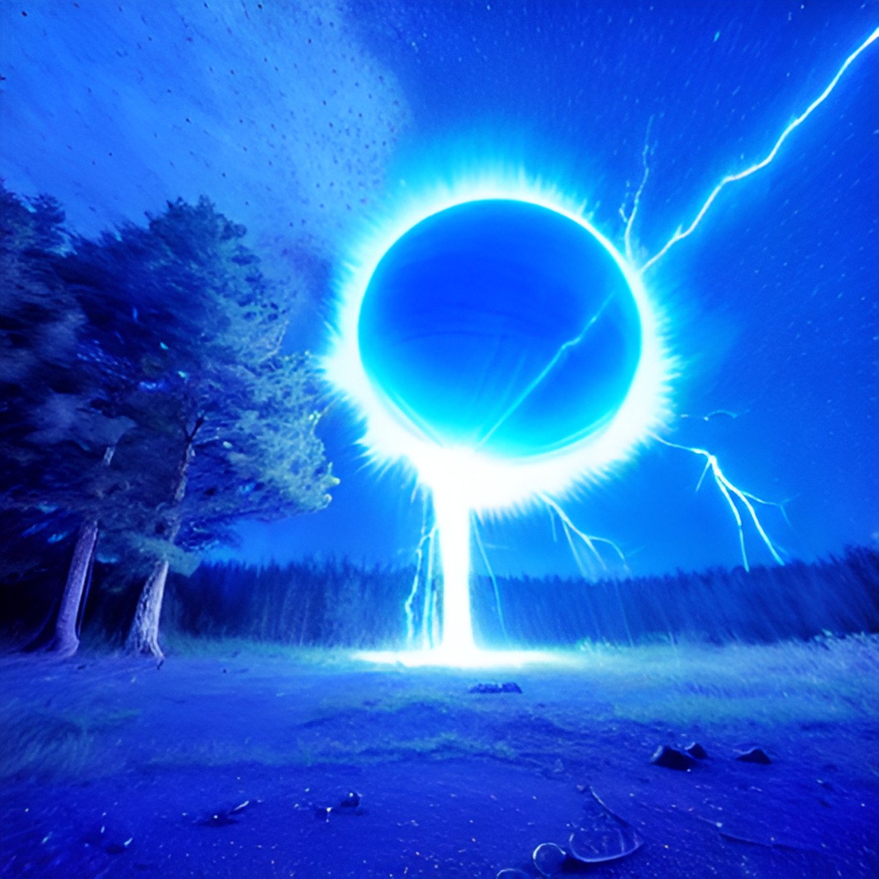 Plasma Sphere! - ball lightning, an aerial phenomenon in the form of a small luminous sphere, natural plasma lightning ball hovering near the ground preview