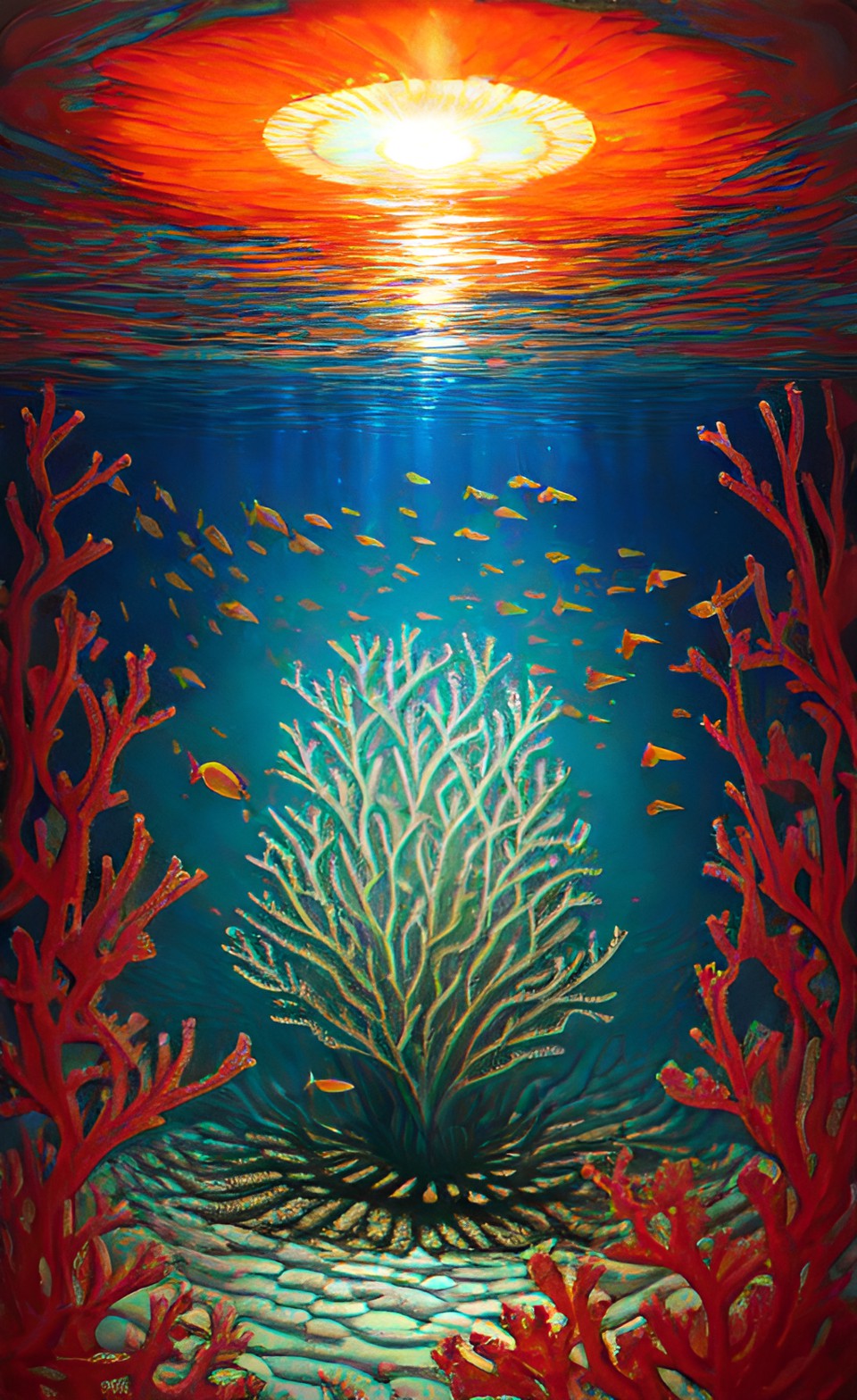 life aquatic - flower under water within a coral reef with sun stream preview