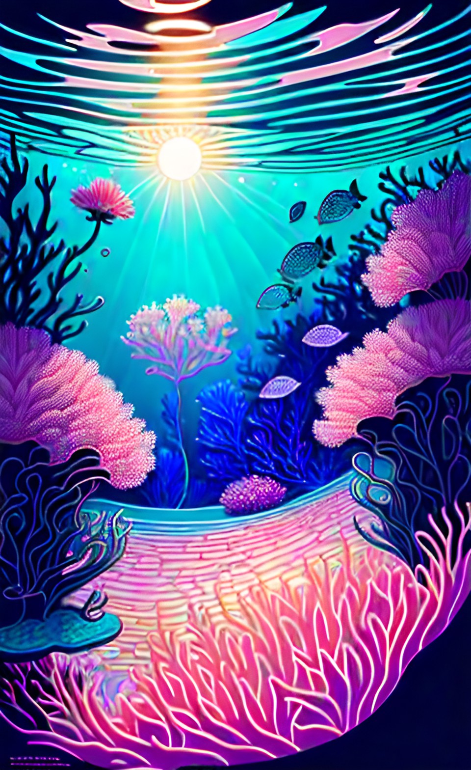 l a 5 - flower under water within a coral reef with sun stream preview