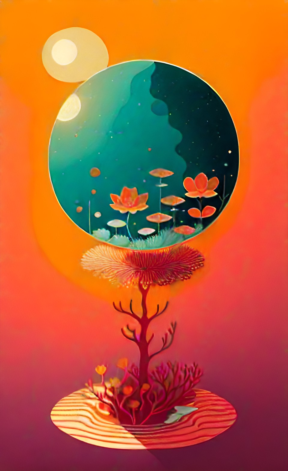 flower under water within a coral reef with red sun stream preview