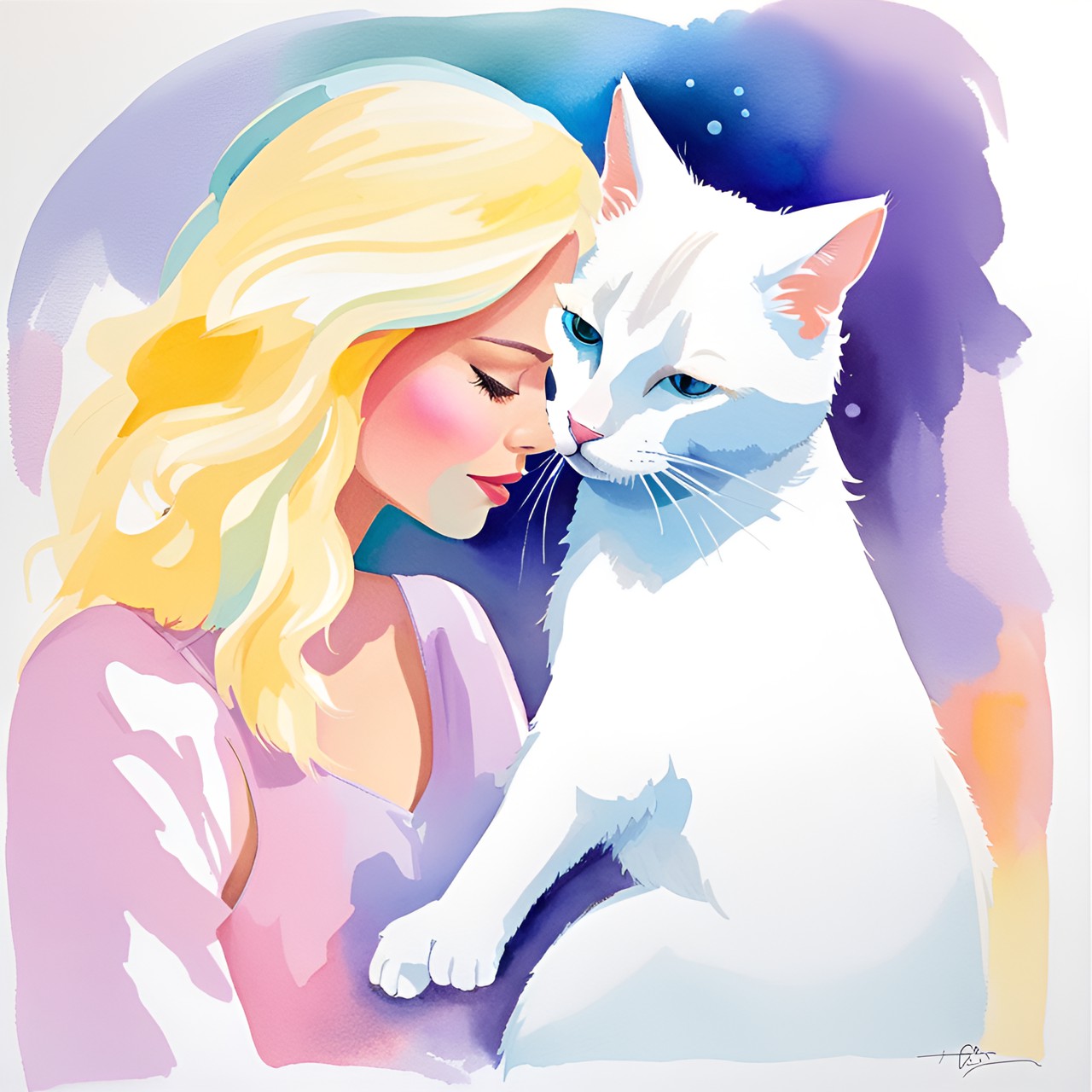 blonde woman kissing a white fluffy cat preview