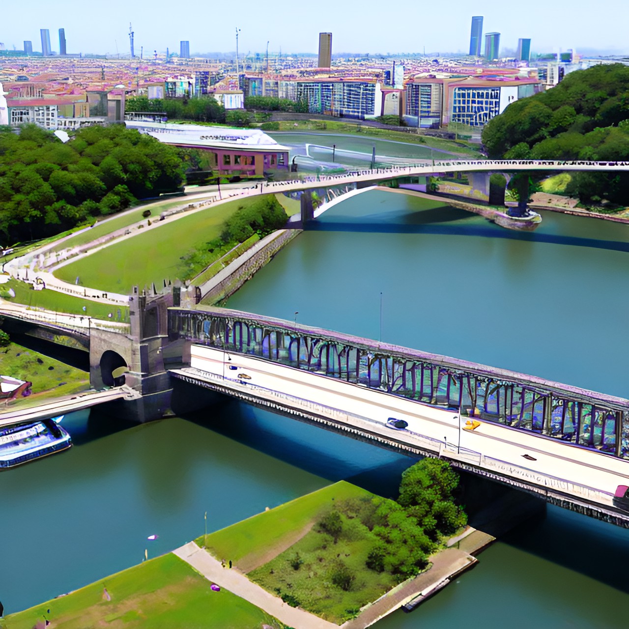 the historical bridge side by side with a modern birdge both connecting old and new city preview