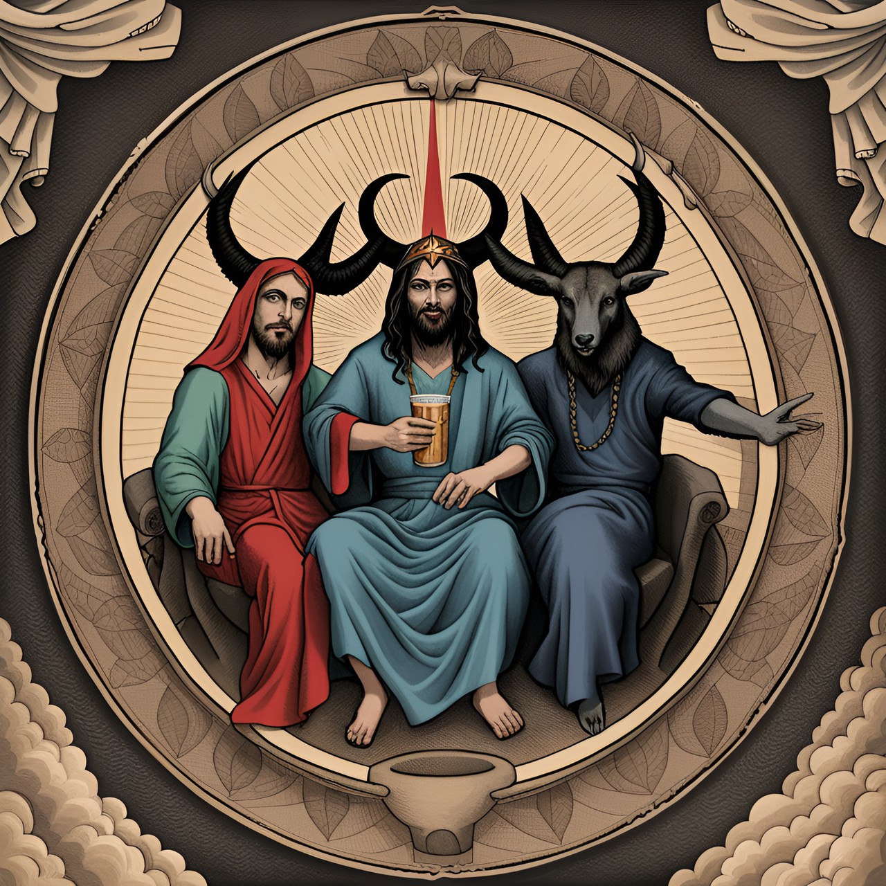 jesus and baphomet partying together preview