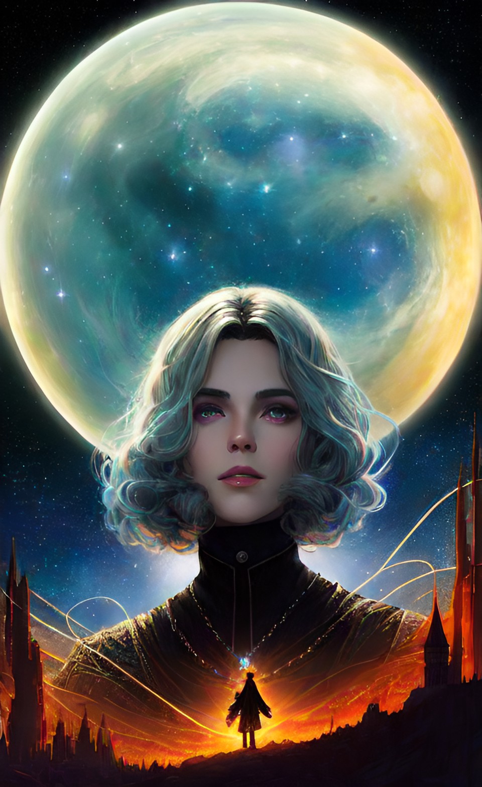 portrait of a light vampire with a dreamy expression like the poet of the silver age. night, stars. style of stefan koidl. super-resolution, intricately-detailed, 4d, 32k, full-hd, artificial lighting preview