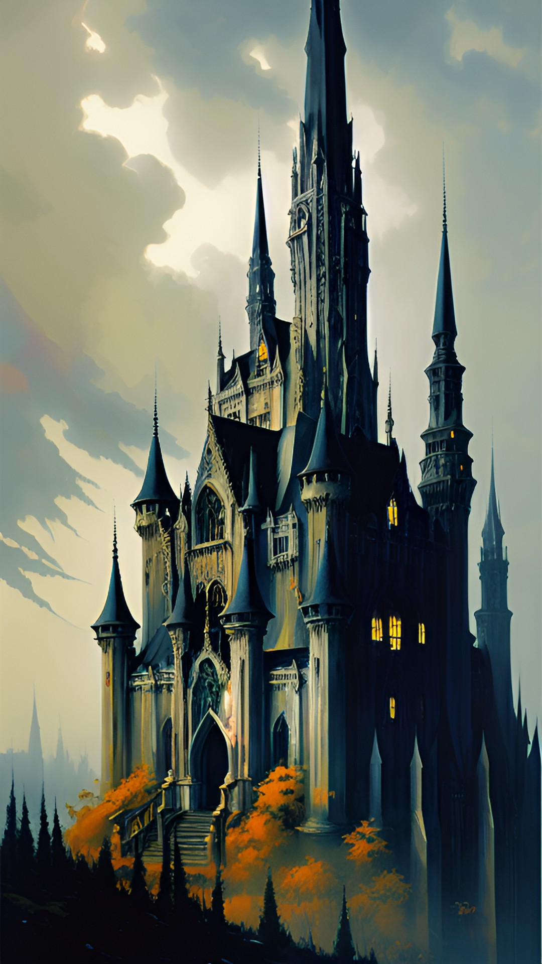 dark creepy fantasy castle tall spires preview