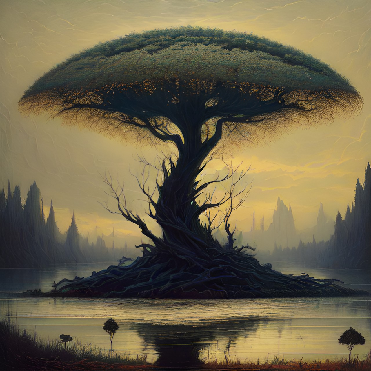 fungus tree on lake preview