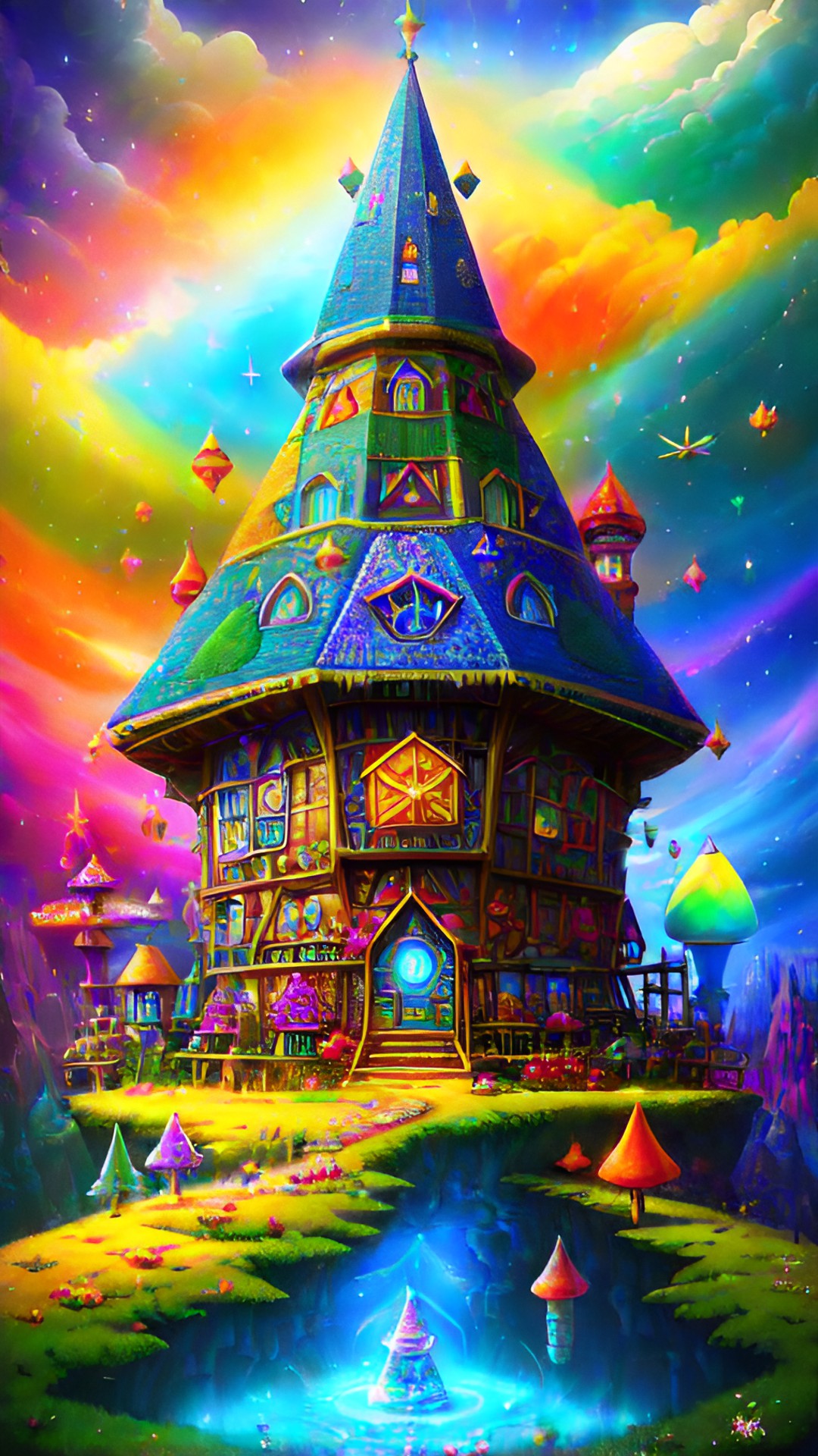 🍭 - prismatic, geometric, gnome village, magic mushrooms, majestic, awe inspiring, love, life, good vibes, colorful preview