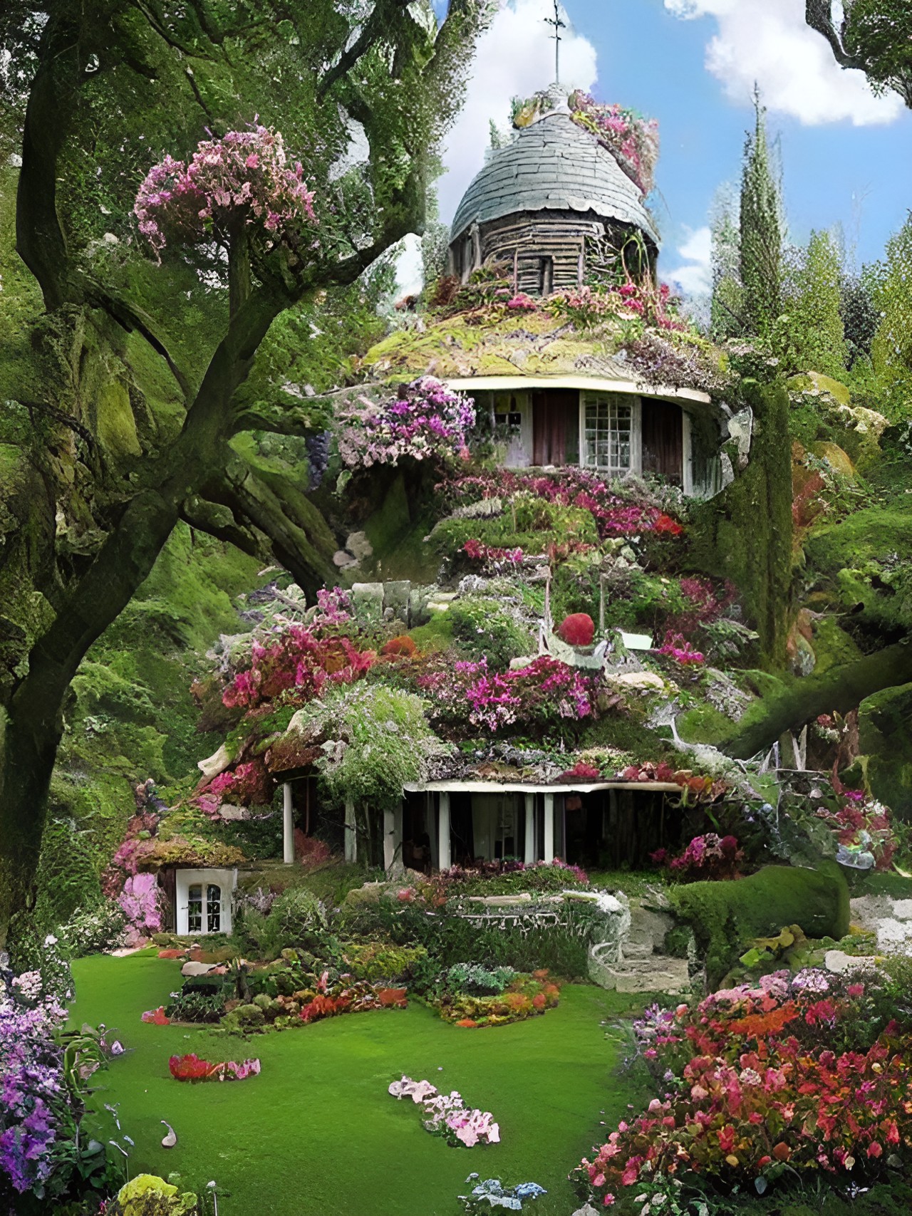 dome-shaped house surrounded by flower and butterfly gardens preview